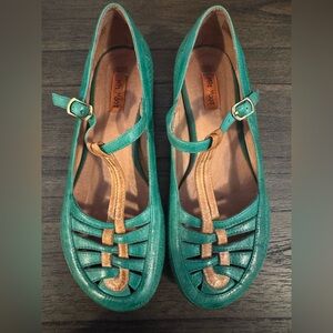 Miz Mooz Teal and Tan Mary Jane Flats
